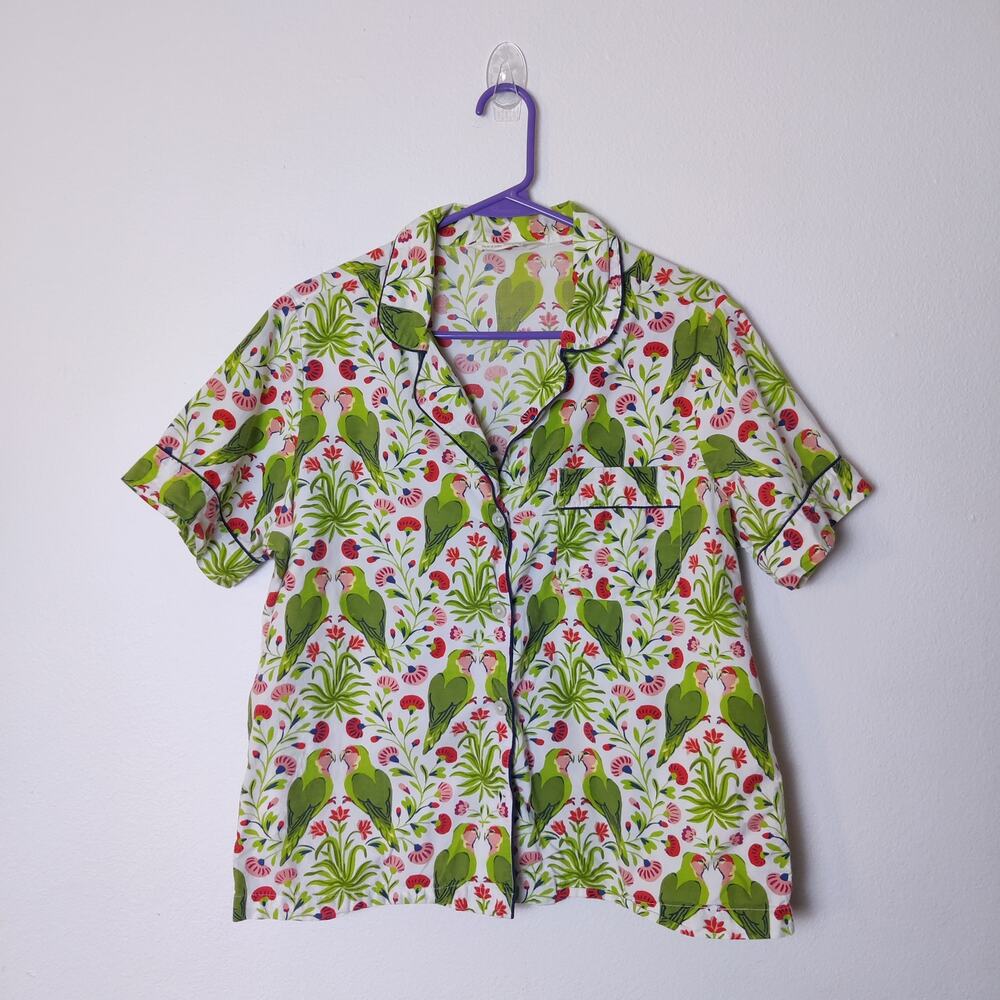 Printfresh Lovebirds Organic Cotton Short Sleeve Botanical Pajama Top Small